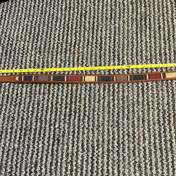 Brown Woven Tapestry Striped Fabric Leather Belt Brass Buckle Western Unisex 38 - Picture 8 of 9